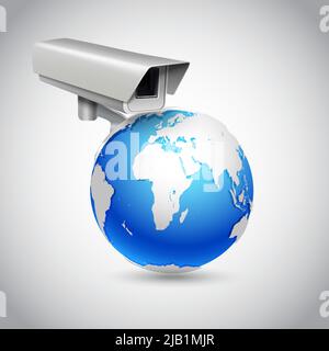 Concept de surveillance globale avec illustration vectorielle globe et système de protection Illustration de Vecteur