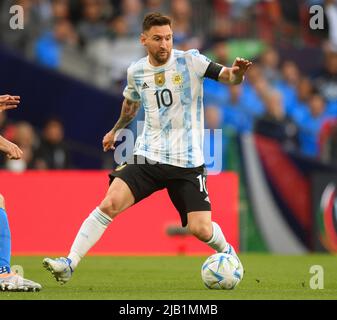 Londres, Royaume-Uni. 01st juin 2022. Londres, Royaume-Uni. 01 juin 2022 - Italie / Argentine - Finalissima 2022 - Wembley Stadium Lionel Messi pendant le match contre l'Italie au stade Wembley. Crédit photo : © Mark pain / Alamy Live News Banque D'Images