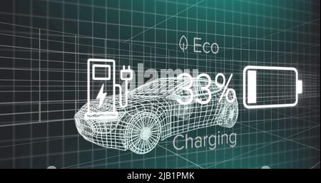 Image des données d'état de charge sur l'interface de véhicule électrique, plus de 3D modèles de voiture Banque D'Images