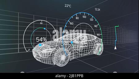 Image de l'indicateur de vitesse, du gps et des données d'état de charge sur l'interface du véhicule, plus de 3D modèles de voiture Banque D'Images