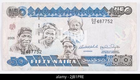Banknot de 50 naira; Banque centrale du Nigeria, Nigeria, 2005. Banque D'Images