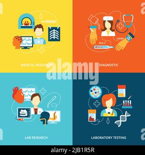 Tests médicaux soins de santé icônes plates ensemble avec recherche en laboratoire diagnostic en laboratoire illustration vectorielle isolée Illustration de Vecteur