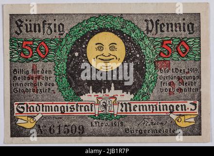Bon de remplacement; Allemagne (République de Weimar); Memmingen; 50 pfennig; 1918. Société d'impression de livres Mueller & Sigler Banque D'Images