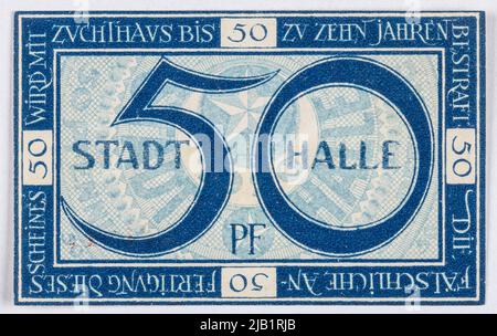 Bon de remplacement; Allemagne (République de Weimar); Halle; 50 pfennig; 1920. Banque D'Images