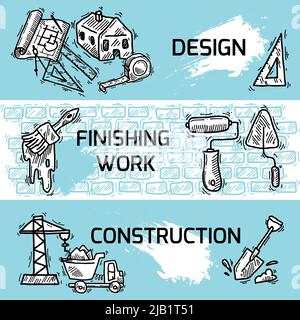 Ensemble de banderoles décoratives à croquis de construction avec finition de conception illustration vectorielle isolée Illustration de Vecteur