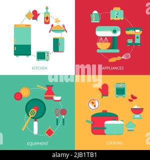 Concept de conception de cuisine avec équipement de cuisine et appareils photo vectorielle isolée Illustration de Vecteur