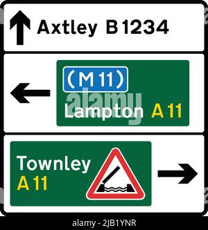 Wasp Green, Cornford, Stack‑Type Advance Direction, Road Signs au Royaume-Uni Illustration de Vecteur