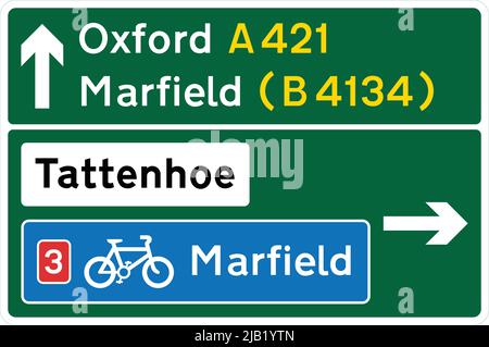 Wasp Green, Cornford, Stack‑Type Advance Direction, Road Signs au Royaume-Uni Illustration de Vecteur