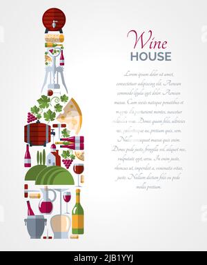 Maison de vin publicité icônes composition affiche en forme de bouteille avec seau à glace et fromage abstrait vecteur illustration isolée Illustration de Vecteur