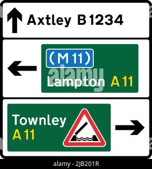 Wasp Green, Cornford, Stack‑Type Advance Direction, Road Signs au Royaume-Uni Illustration de Vecteur