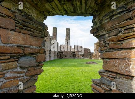 Ruines de l'Earl's Palace, un château du xvie siècle à Birsay, Orkney, continentale, Ecosse, Royaume-Uni Banque D'Images