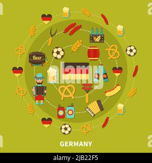 Composition voyage de l'Allemagne isolé plat cuisine traditionnelle et boissons des images de style emoji et des symboles nationaux illustration vectorielle Illustration de Vecteur