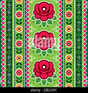 Motif vectoriel d'art pakistanais et indiens sans couture avec roses et motifs floraux, motif Diwali vibrant Illustration de Vecteur