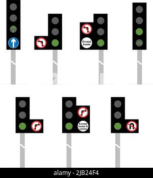 Exemple de carrefour rond-point, panneaux routiers au Royaume-Uni Illustration de Vecteur