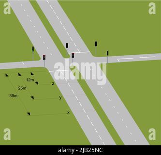 Exemple de carrefour rond-point, panneaux routiers au Royaume-Uni Illustration de Vecteur