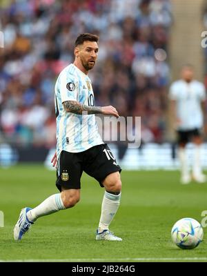 Londres, Royaume-Uni. 1st juin 2022. Lionel Messi, de l'Argentine, lors du match de la coupe des champions CONMEBOL-UEFA au stade Wembley, Londres. Crédit photo à lire: David Klein/Sportimage crédit: Sportimage/Alamy Live News crédit: Sportimage/Alamy Live News Banque D'Images