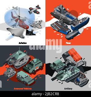 Concept de conception d'équipement militaire avec l'artillerie de flotte d'aviation icônes isométriques illustration vectorielle isolée Illustration de Vecteur