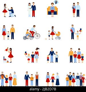 Icônes de famille ensemble avec parents enfants et d'autres personnes figures vecteur isolé illustration Illustration de Vecteur