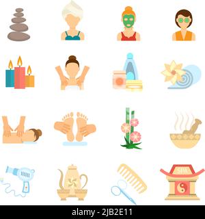 Icônes de soins du spa et du corps ensemble plat illustration vectorielle isolée Illustration de Vecteur