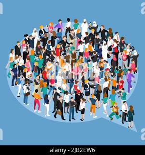 Foule de personnes différentes debout sous forme de bulle de parole concept isométrique sur fond bleu illustration vectorielle Illustration de Vecteur