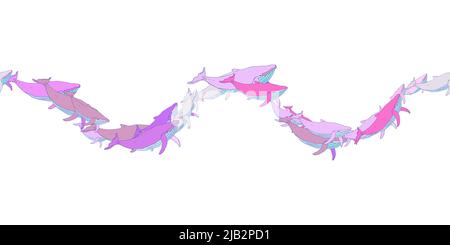 Des baleines roses mignonnes. Vie marine. Motif mer sans couture avec baleines brillantes sur blanc. Plongée sous-marine, voyage en mer. Conception vectorielle plate pour textil Illustration de Vecteur