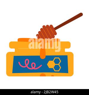 Pot de miel - modèle plat unique objet isolé Illustration de Vecteur