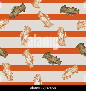 Chaussures de football à motif sans couture. Thème sportif vintage de fond dans le style dessiné à la main. Motif vectoriel répété pour impression, tissu, wrapp Illustration de Vecteur