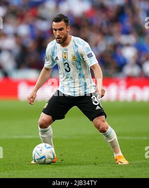 Nicolas Tagliafico en Argentine pendant le match de Finalissima 2022 au stade Wembley, Londres. Date de la photo: Mercredi 1 juin 2022. Banque D'Images