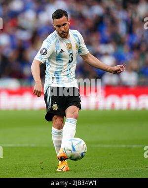 Nicolas Tagliafico en Argentine pendant le match de Finalissima 2022 au stade Wembley, Londres. Date de la photo: Mercredi 1 juin 2022. Banque D'Images