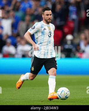 Nicolas Tagliafico en Argentine pendant le match de Finalissima 2022 au stade Wembley, Londres. Date de la photo: Mercredi 1 juin 2022. Banque D'Images