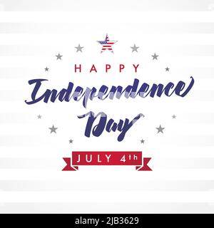 Happy Independence Day lettering, 4 juillet, 4th juillet fête nationale avec drapeau USA en forme d'étoile. Illustration vectorielle pour la bannière Web Illustration de Vecteur