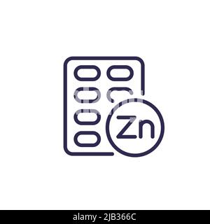 Capsules de zinc, icône de ligne minérale Zn Illustration de Vecteur