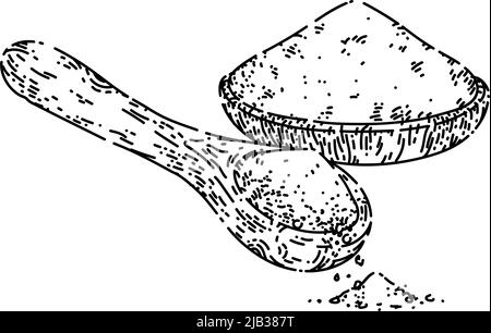 sel dans une cuillère en bois esquisse vecteur dessiné à la main Illustration de Vecteur