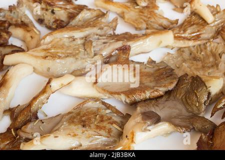 Gros plan de champignons comestibles délicieusement cuits et rôtis prêts à manger champignons et aliments. Banque D'Images
