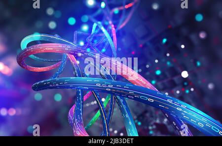 Illustration de la technologie numérique des réseaux numériques 3D. Base de données globale. Connexions réseau dans les structures nano du cyberespace Banque D'Images