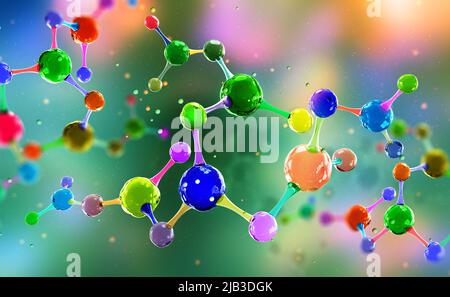 Illustration de la molécule 3D. Percée scientifique dans le domaine de la synthèse moléculaire. La nanotechnologie dans la recherche médicale sur les processus biochimiques Banque D'Images