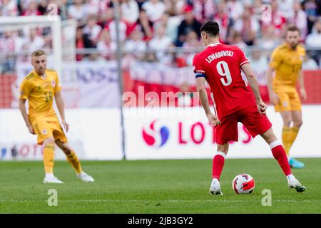 WROCŁAW, POLOGNE - 01 JUIN 2022 : Robert Lewandowski, de Pologne, lors de la ligue A 2022 Nations League fixing entre la Pologne et le pays de Galles à la Tarczynski Arena, Wrocław, Pologne, le 1st juin 2022. (Photo de John Smith/FAW) Banque D'Images