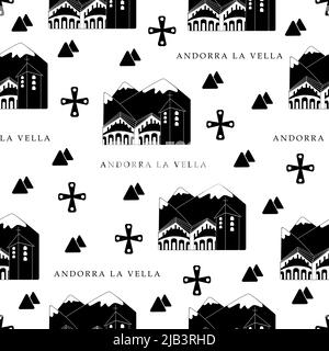 Andorre-la-Vieille, motif noir et blanc sans couture Illustration de Vecteur