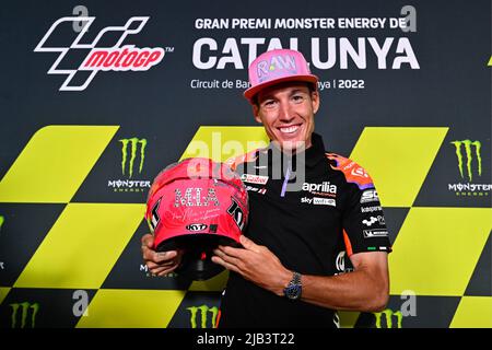 Barcelone, Espagne. 02nd juin 2022. Conférence de presse avant le Grand Prix de Catalunya de MotoGP Monster Energy sur le circuit Barcelone-Catalunya, Barcelone, Espagne, 2 juin 2022 en photo : ALEIX Espargaro Rueda de prensa previa al Gran Premio Monster Energy de MotoGP de Catalunya en el Circuito de Barcelona-Catalunya, Barcelona 2 de Junio de 2022 POOL/ MotoGP.com/Cordon les images de presse seront à usage éditorial exclusif. Crédit obligatoire: © motogp.com crédit: CORMON PRESSE/Alay Live News Banque D'Images