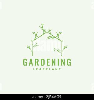 ligne avec vignes feuille porte jardinage logo design vecteur graphique symbole icône illustration idée créative Illustration de Vecteur