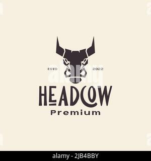 plat tête noire vache bétail rétro logo design vecteur graphique symbole icône illustration idée créative Illustration de Vecteur
