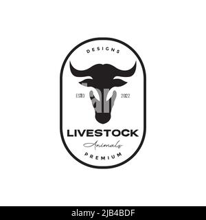 badge hipster avec logo crâne de vache design vecteur symbole graphique icône illustration idée créative Illustration de Vecteur