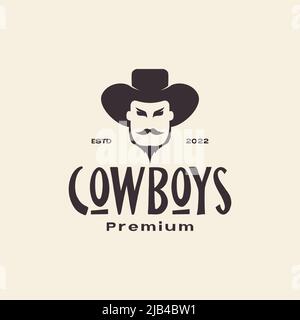 tête simple cow-boy vintage logo design vecteur graphique symbole icône illustration idée créative Illustration de Vecteur