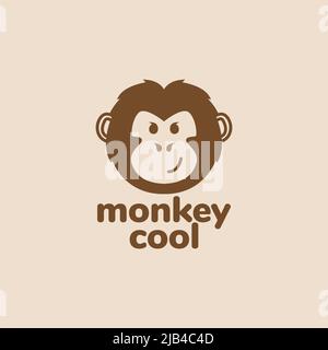 tête minimale singe dessin animé mignon cool logo design vecteur graphique symbole illustration idée créative Illustration de Vecteur