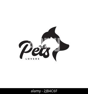 chien et chat tête animaux espace négatif logo design vecteur graphique symbole icône illustration idée créative Illustration de Vecteur