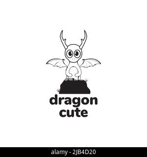 petit dessin animé dragon mignon avec roches logo design vecteur graphique symbole icône illustration idée créative Illustration de Vecteur