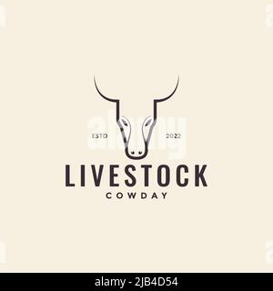 tête minimale vache hipster logo design vecteur graphique symbole icône illustration idée créative Illustration de Vecteur