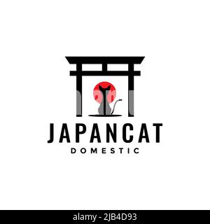 torii japon avec logo de chat design vecteur graphique symbole icône illustration idée créative Illustration de Vecteur