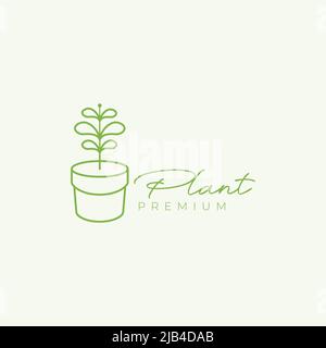 pots minimalistes vert ligne avec plante décorative maison logo design vecteur graphique symbole illustration idée créative Illustration de Vecteur