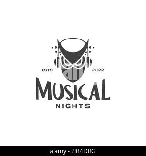 casque musical owl vintage logo design vectoriel symbole graphique icône illustration idée créative Illustration de Vecteur